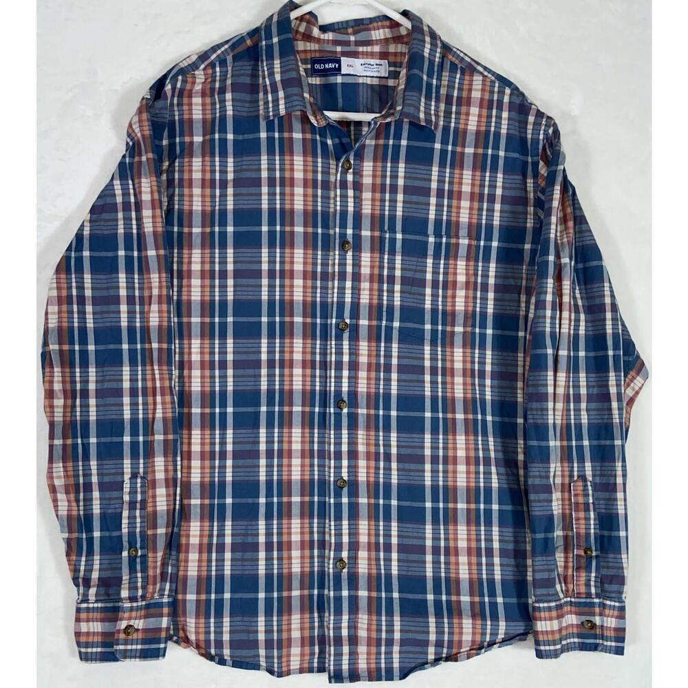 Gap Button Up Shirt Men's 2XL XXL Long Sleeve Multicolor Plaid Cotton Casual
